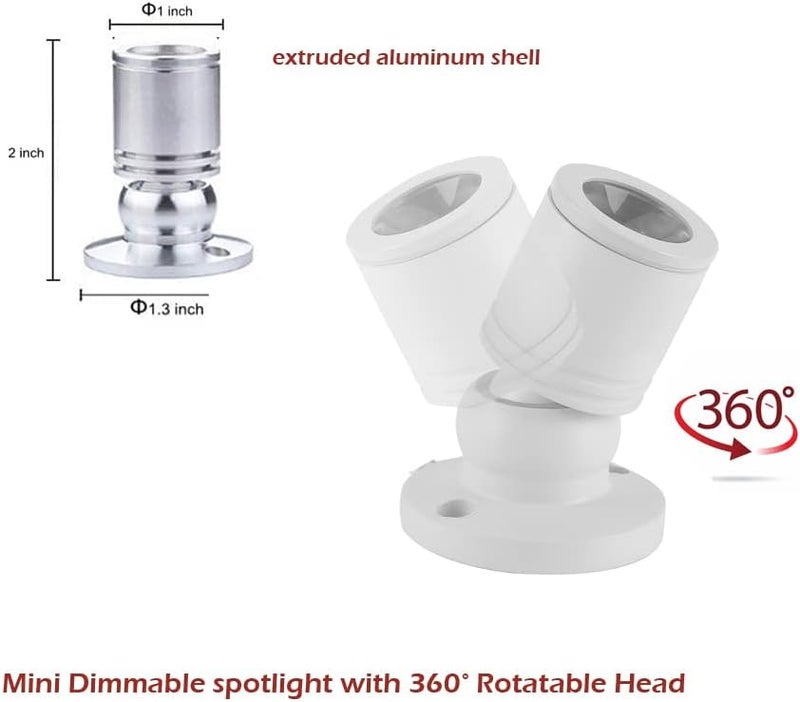 Cefrank أضواء سبوت ميني مع ديمر، 8 × 1 واط 360° قابلة للدوران، ضوء سبوت LED لخزانة المجوهرات، ضوء حائط قابل للتعتيم، غلاف باللون الأبيض (عبوة-8، أبيض بارد 6000 كيلفن) - Image 5